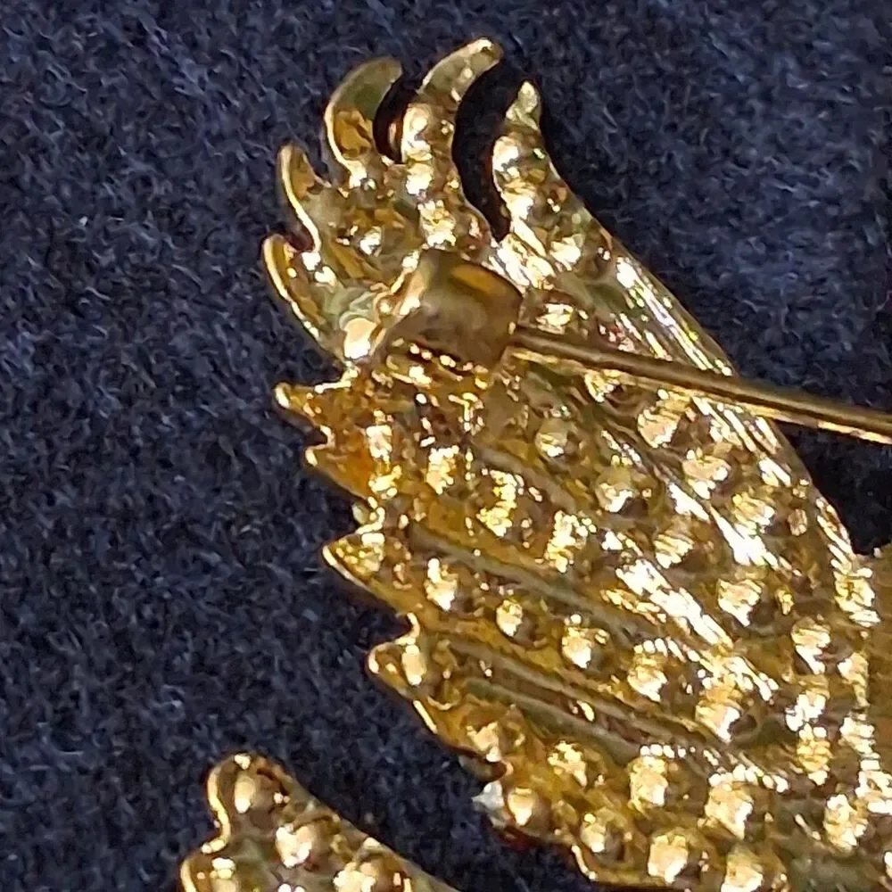 Patriotic‎ USA 250th American Bald Eagle Rhinestone Brooch Gold-tone